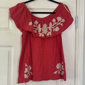 Ladies Coral Embroidery Shirt can be worn on or off the shoulders